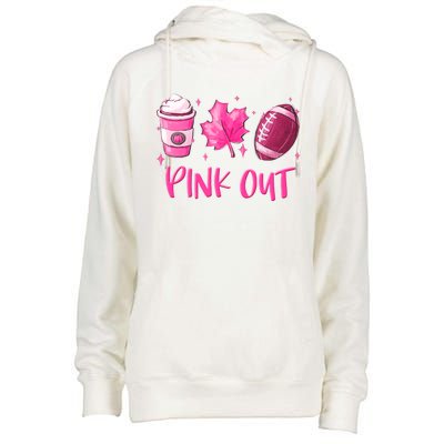 Pink Out Breast Cancer Awareness Day Pumpkin Spice Football Gift Womens Funnel Neck Pullover Hood