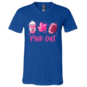 Pink Out Breast Cancer Awareness Day Pumpkin Spice Football Gift V-Neck T-Shirt