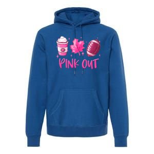 Pink Out Breast Cancer Awareness Day Pumpkin Spice Football Gift Premium Hoodie