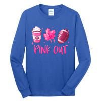 Pink Out Breast Cancer Awareness Day Pumpkin Spice Football Gift Tall Long Sleeve T-Shirt