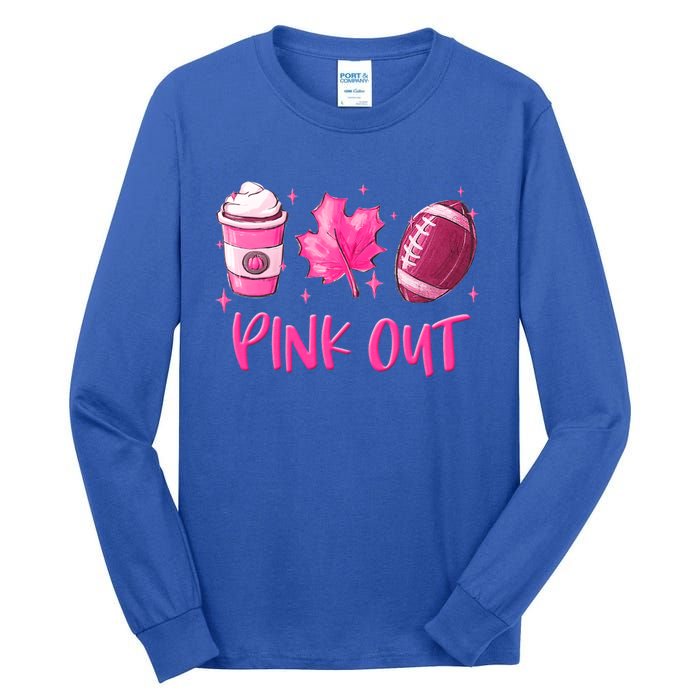 Pink Out Breast Cancer Awareness Day Pumpkin Spice Football Gift Tall Long Sleeve T-Shirt