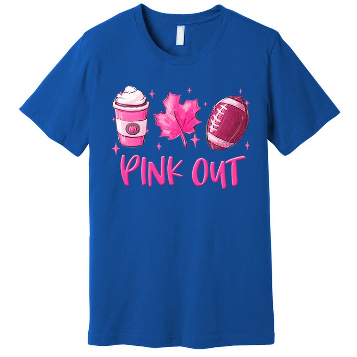 Pink Out Breast Cancer Awareness Day Pumpkin Spice Football Gift Premium T-Shirt