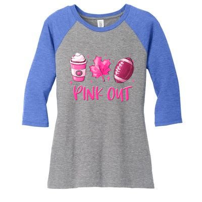 Pink Out Breast Cancer Awareness Day Pumpkin Spice Football Gift Women's Tri-Blend 3/4-Sleeve Raglan Shirt