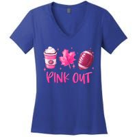 Pink Out Breast Cancer Awareness Day Pumpkin Spice Football Gift Women's V-Neck T-Shirt