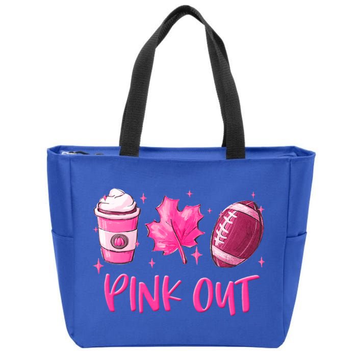 Pink Out Breast Cancer Awareness Day Pumpkin Spice Football Gift Zip Tote Bag