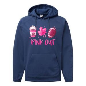 Pink Out Breast Cancer Awareness Day Pumpkin Spice Football Gift Performance Fleece Hoodie