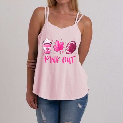 Pink Out Breast Cancer Awareness Day Pumpkin Spice Football Gift Women's Strappy Tank