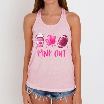 Pink Out Breast Cancer Awareness Day Pumpkin Spice Football Gift Women's Knotted Racerback Tank