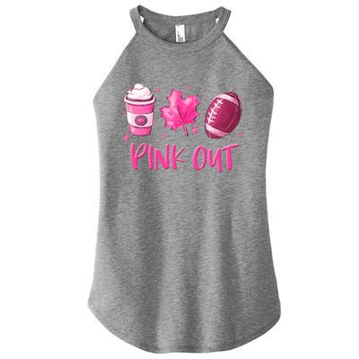 Pink Out Breast Cancer Awareness Day Pumpkin Spice Football Gift Women's Perfect Tri Rocker Tank