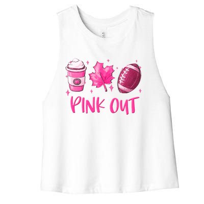 Pink Out Breast Cancer Awareness Day Pumpkin Spice Football Gift Women's Racerback Cropped Tank