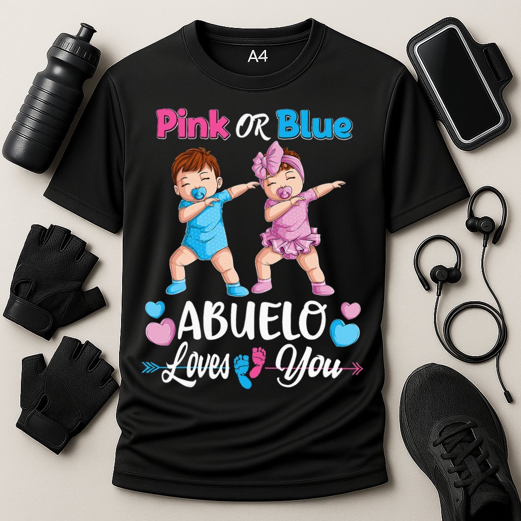 Pink Or Blue Abuelo Loves You Baby Gender Reveal Party Cooling Performance Crew T-Shirt