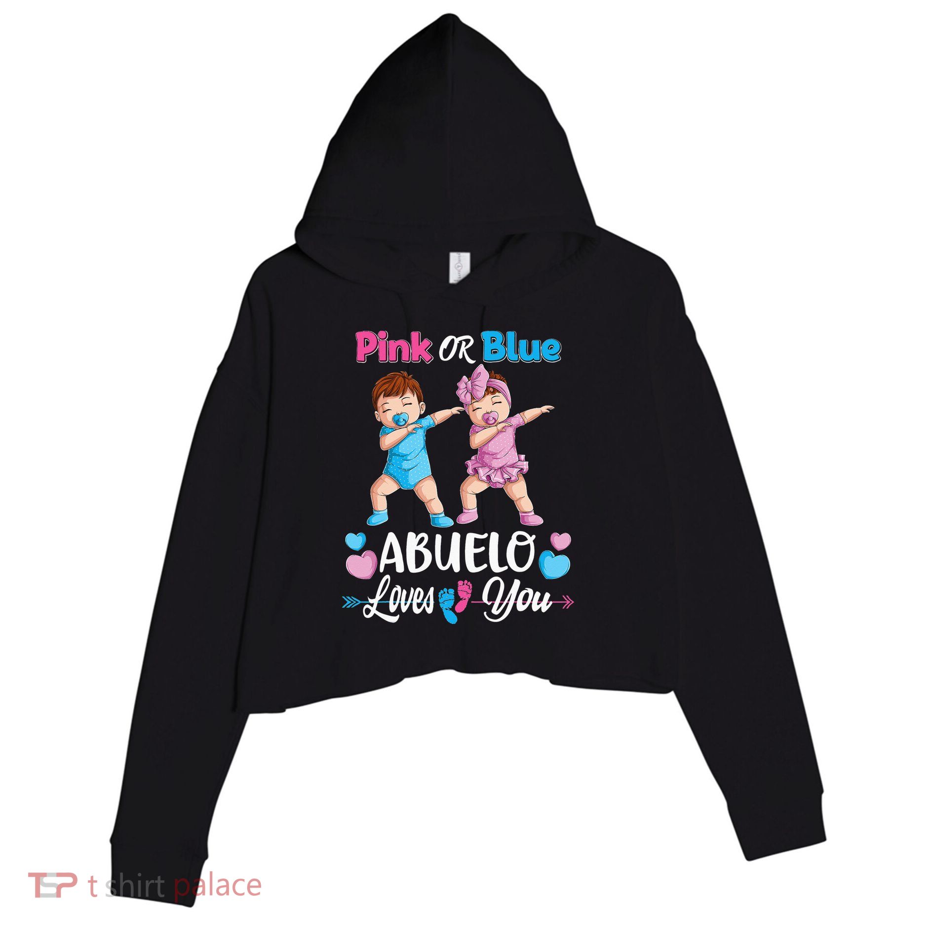 Pink Or Blue Abuelo Loves You Baby Gender Reveal Party Crop Fleece Hoodie