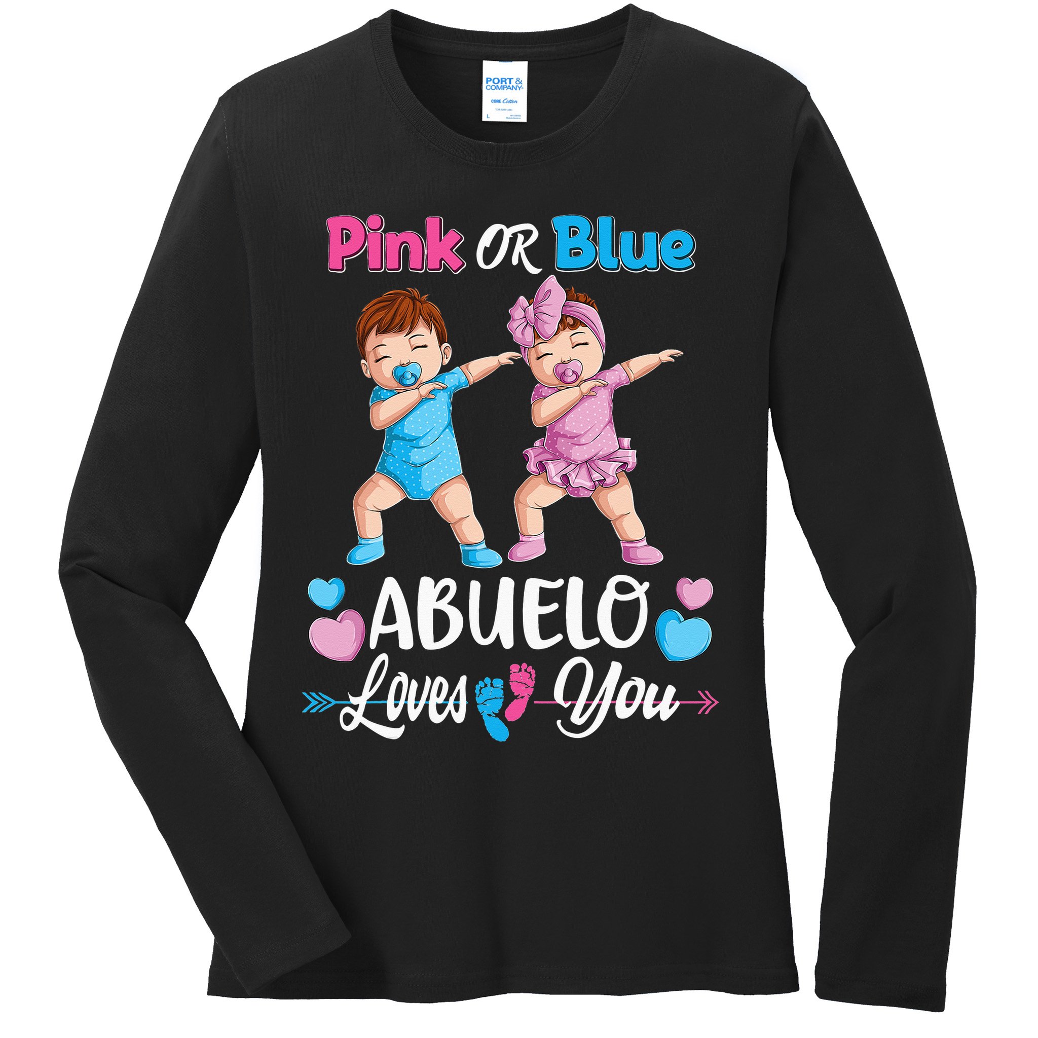 Pink Or Blue Abuelo Loves You Baby Gender Reveal Party Ladies Long Sleeve Shirt