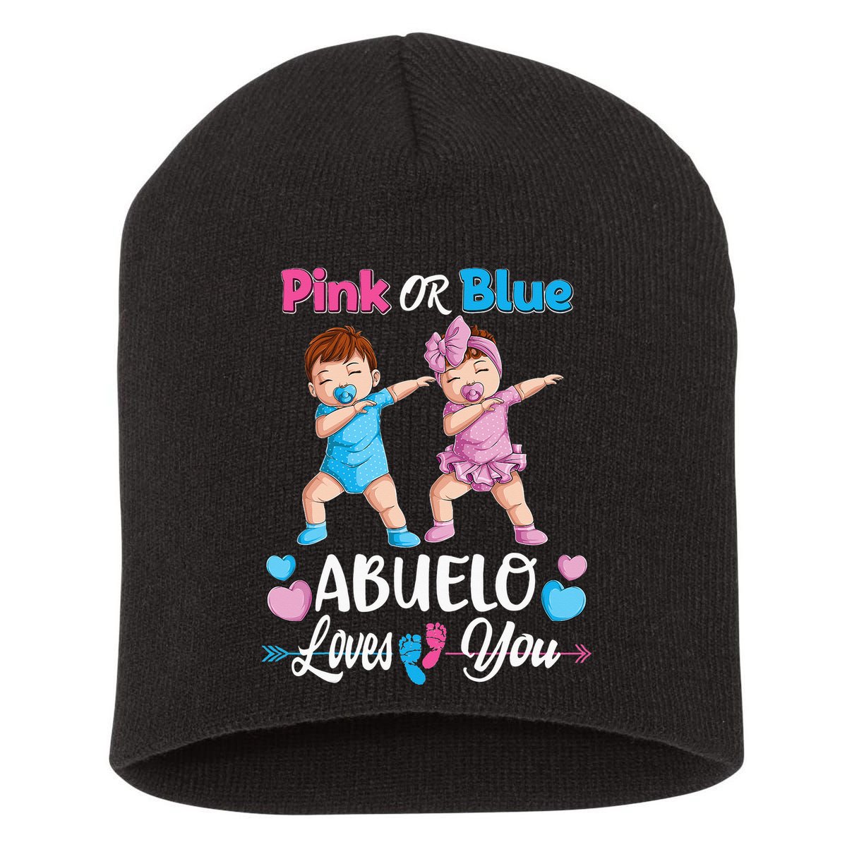 Pink Or Blue Abuelo Loves You Baby Gender Reveal Party Short Acrylic Beanie