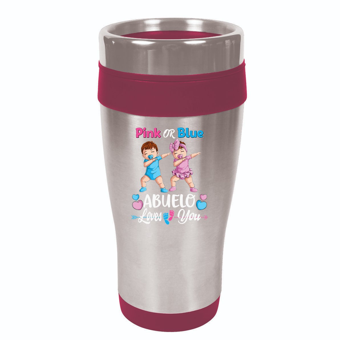 Pink Or Blue Abuelo Loves You Baby Gender Reveal Party 16oz Travel Tumbler