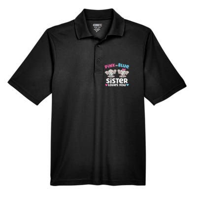 Pink Or Blue Sister Loves You Funny Gender Reveal Men's Origin Performance Pique Polo