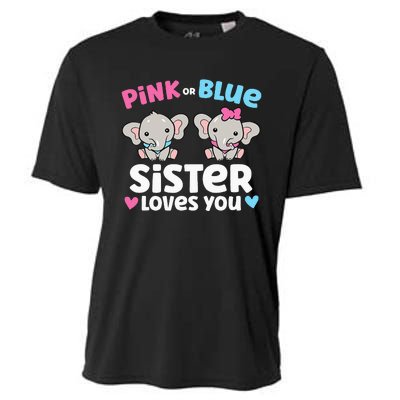 Pink Or Blue Sister Loves You Funny Gender Reveal Cooling Performance Crew T-Shirt