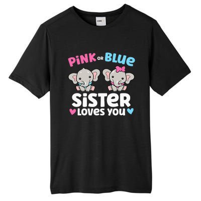 Pink Or Blue Sister Loves You Funny Gender Reveal Tall Fusion ChromaSoft Performance T-Shirt