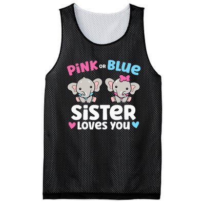 Pink Or Blue Sister Loves You Funny Gender Reveal Mesh Reversible Basketball Jersey Tank