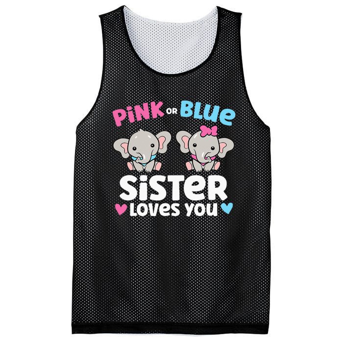 Pink Or Blue Sister Loves You Funny Gender Reveal Mesh Reversible Basketball Jersey Tank