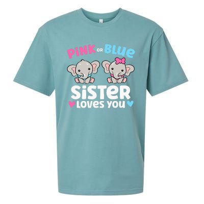 Pink Or Blue Sister Loves You Funny Gender Reveal Sueded Cloud Jersey T-Shirt