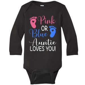 Pink or Blue Auntie Loves You Funny Gender Reveal Party Baby Long Sleeve Bodysuit