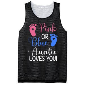 Pink or Blue Auntie Loves You Funny Gender Reveal Party Mesh Reversible Basketball Jersey Tank