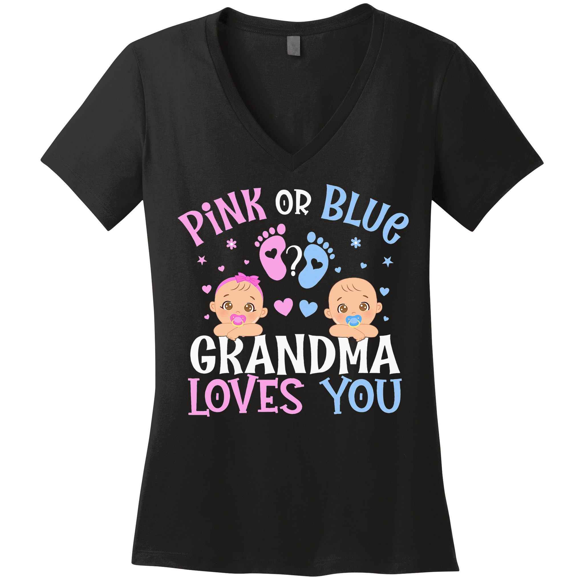 Pink Or Blue Gender Reveal Grandma Loves You Women's V-Neck T-Shirt