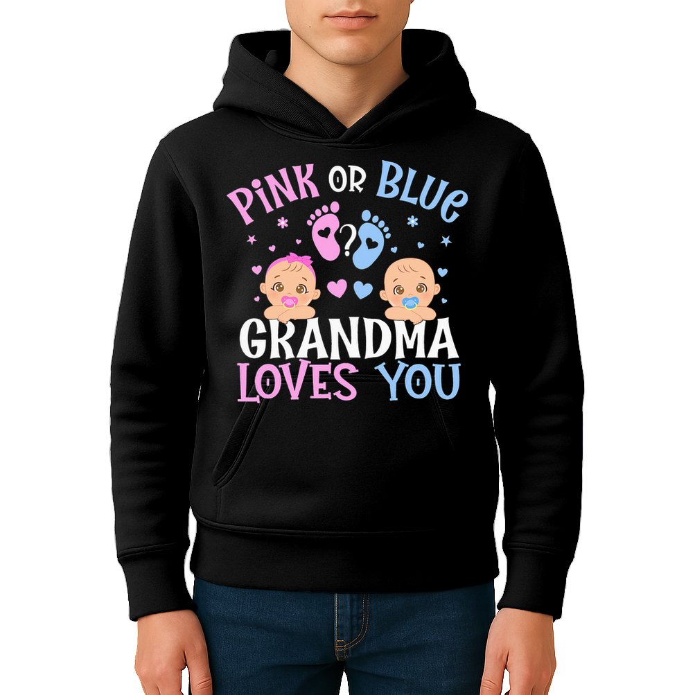 Pink Or Blue Gender Reveal Grandma Loves You Kids Hoodie