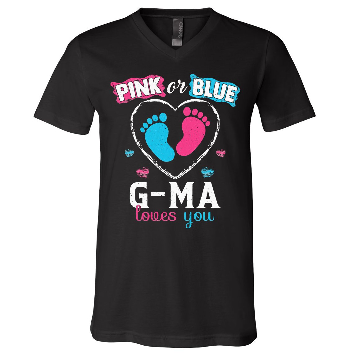 Pink Or Blue Gma Loves You Baby Gender Reveal Gma V-Neck T-Shirt