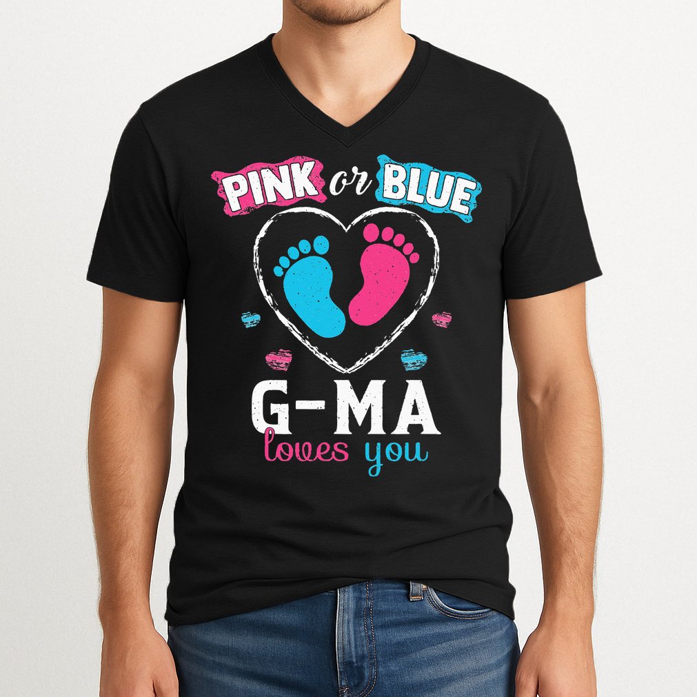 Pink Or Blue Gma Loves You Baby Gender Reveal Gma V-Neck T-Shirt