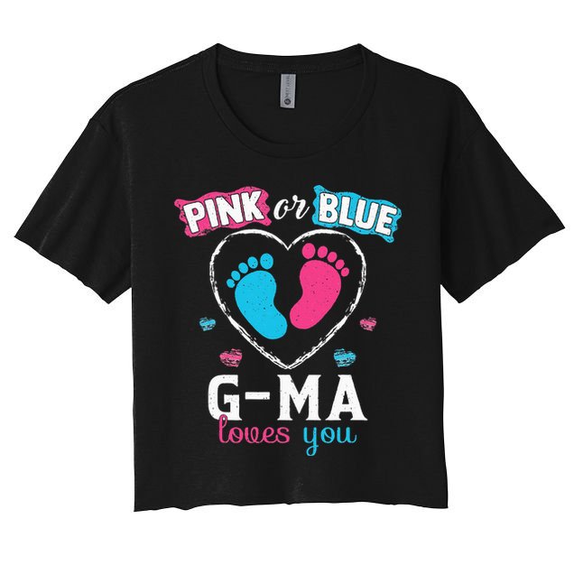 Pink Or Blue Gma Loves You Baby Gender Reveal Gma Crop Top