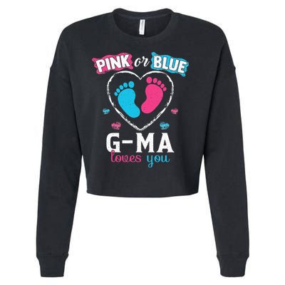 Pink Or Blue Gma Loves You Baby Gender Reveal Gma Cropped Pullover Crew