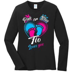 Pink Or Blue Tio Loves You Gender Reveal Party Uncle 2022 Ladies Long Sleeve Shirt