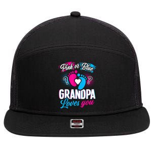 Pink Or Blue Grandpa Loves You Shirt Gender Reveal Baby 7 Panel Mesh Trucker Snapback Hat