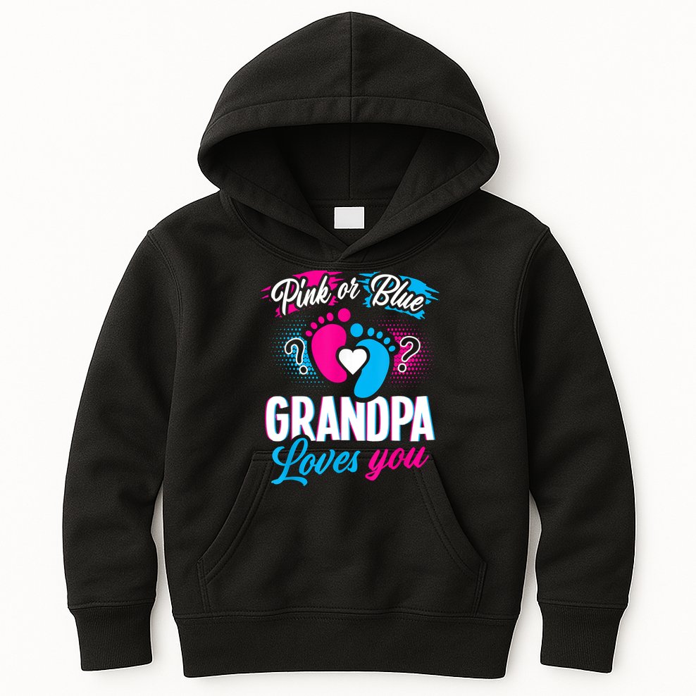Pink Or Blue Grandpa Loves You Shirt Gender Reveal Baby Kids Hoodie