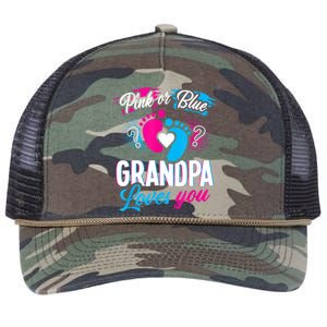 Pink Or Blue Grandpa Loves You Shirt Gender Reveal Baby Retro Rope Trucker Hat Cap