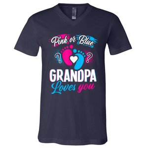 Pink Or Blue Grandpa Loves You Shirt Gender Reveal Baby V-Neck T-Shirt