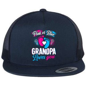 Pink Or Blue Grandpa Loves You Shirt Gender Reveal Baby Flat Bill Trucker Hat