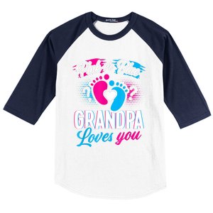 Pink Or Blue Grandpa Loves You Shirt Gender Reveal Baby Baseball Sleeve Shirt