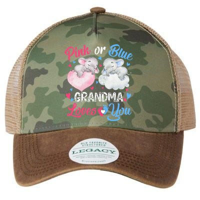 Pink Or Blue Grandma Loves You Elephants-baby Gender Reveal Legacy Tie Dye Trucker Hat