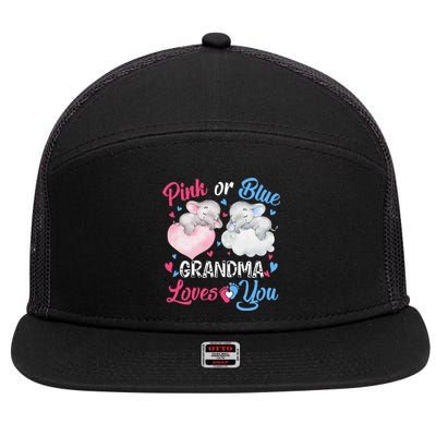 Pink Or Blue Grandma Loves You Elephants-baby Gender Reveal 7 Panel Mesh Trucker Snapback Hat