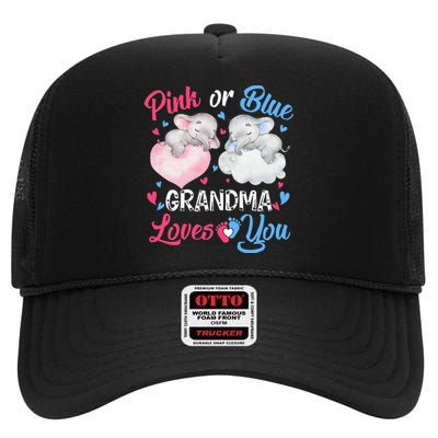 Pink Or Blue Grandma Loves You Elephants-baby Gender Reveal High Crown Mesh Back Trucker Hat