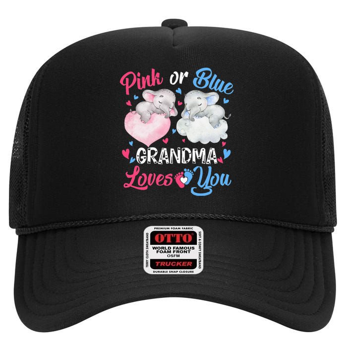 Pink Or Blue Grandma Loves You Elephants-baby Gender Reveal High Crown Mesh Back Trucker Hat