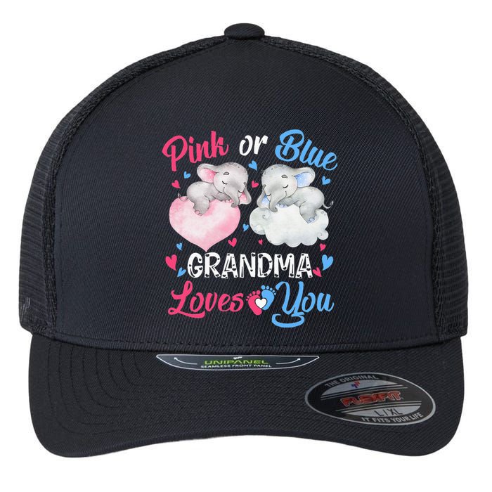 Pink Or Blue Grandma Loves You Elephants-baby Gender Reveal Flexfit Unipanel Trucker Cap