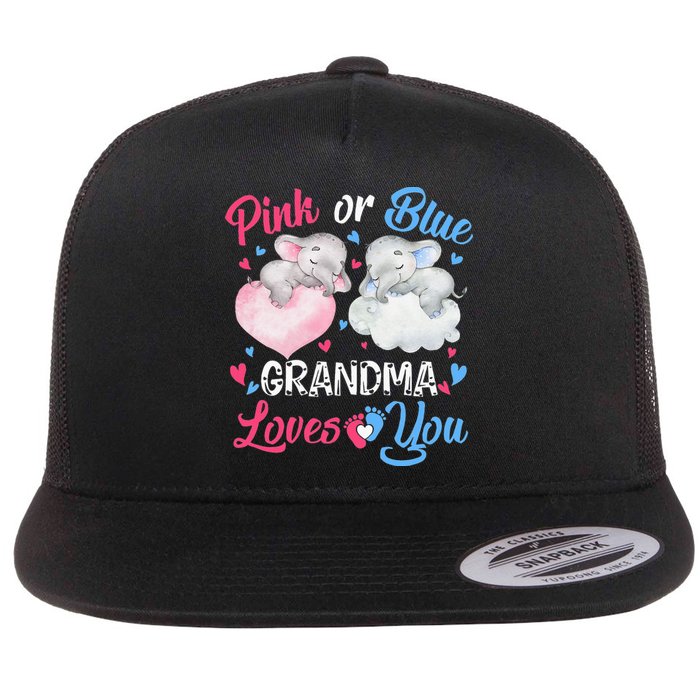 Pink Or Blue Grandma Loves You Elephants-baby Gender Reveal Flat Bill Trucker Hat