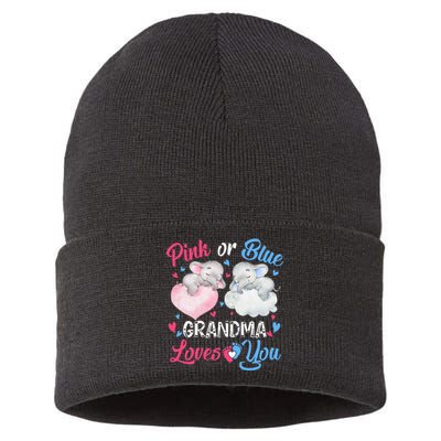 Pink Or Blue Grandma Loves You Elephants-baby Gender Reveal Sustainable Knit Beanie