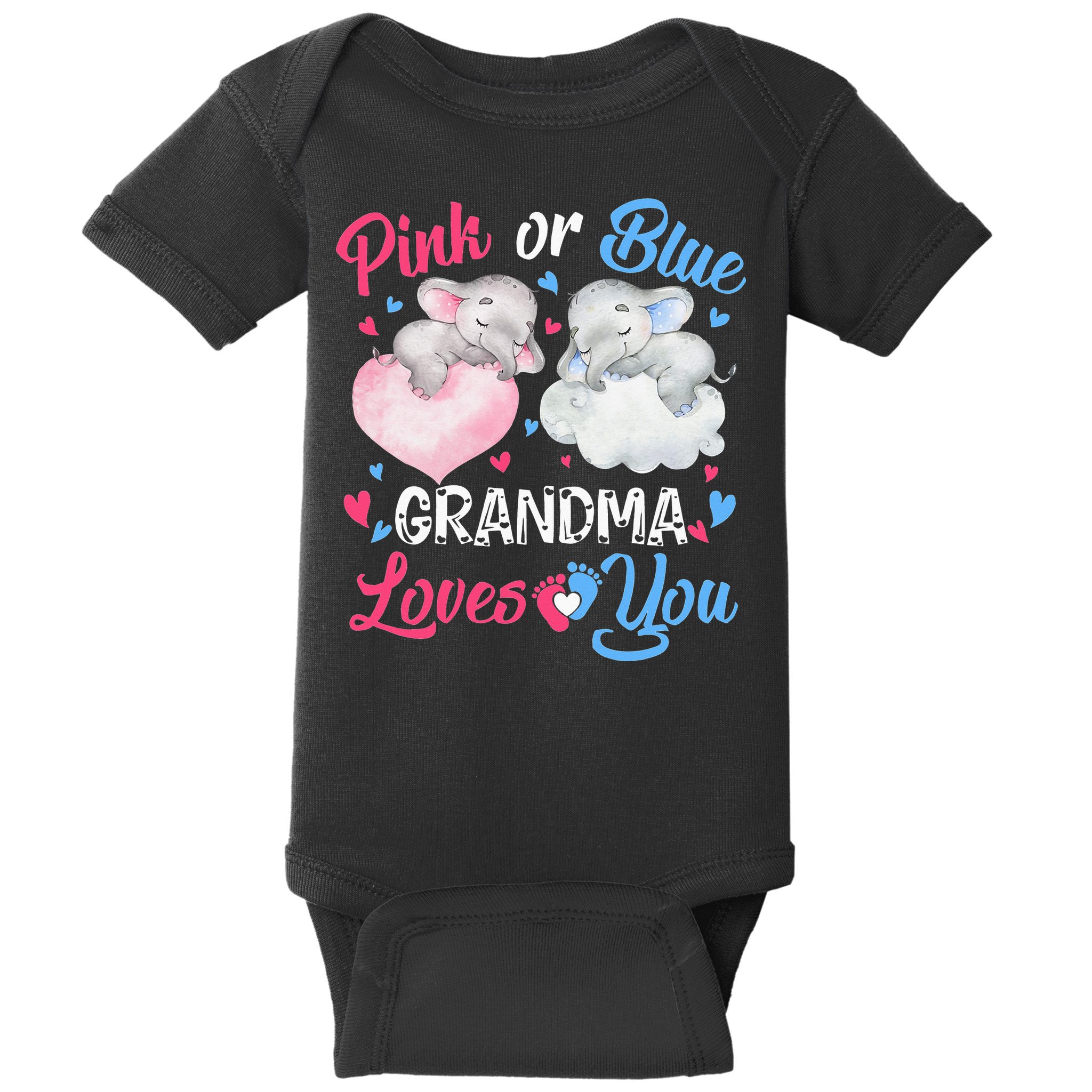 Pink Or Blue Grandma Loves You Elephants-baby Gender Reveal Baby Bodysuit