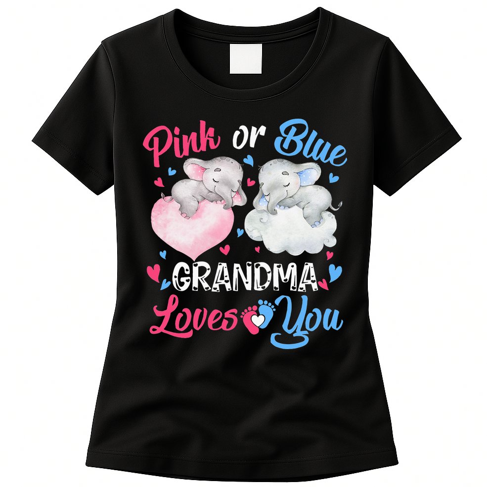 Pink Or Blue Grandma Loves You Elephants-baby Gender Reveal Womens T-Shirt