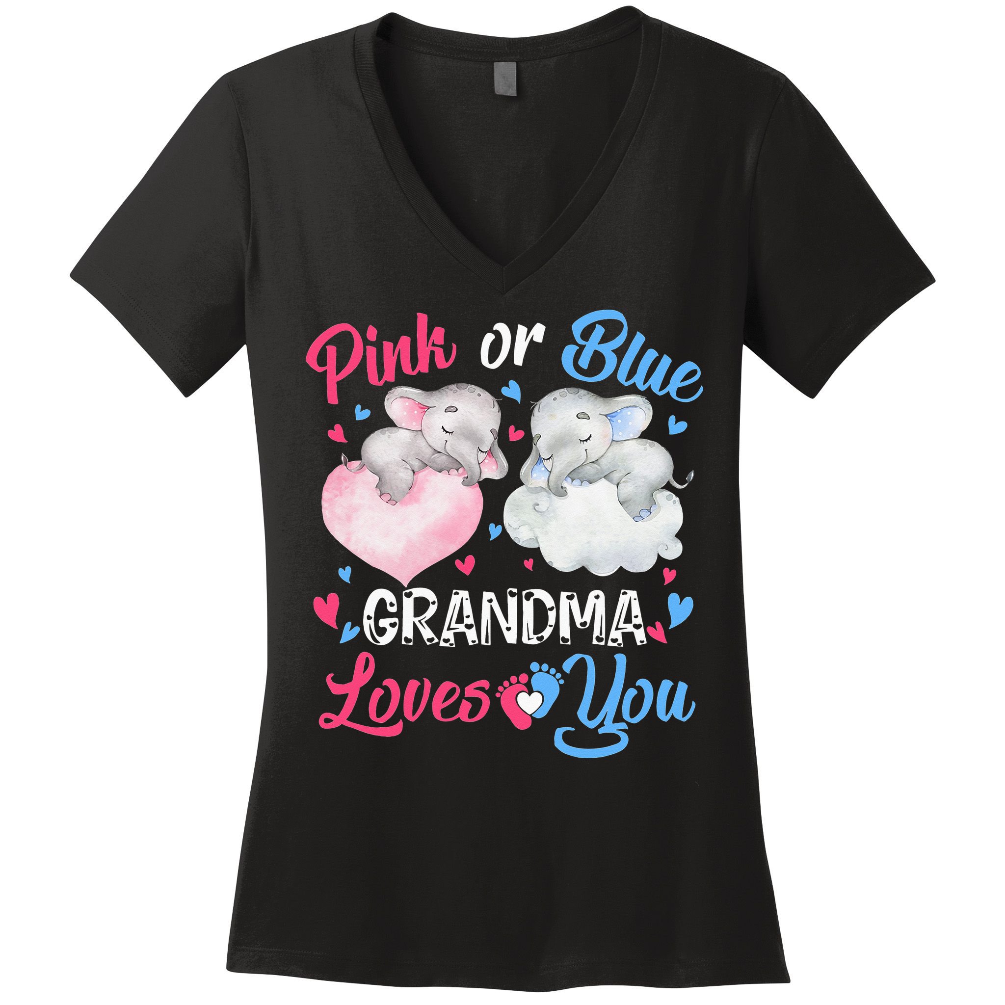Pink Or Blue Grandma Loves You Elephants-baby Gender Reveal Women's V-Neck T-Shirt